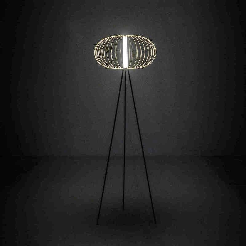 LED Floor Lamp with Polished Brass Steel Lampshade 50x50xh.150 cm