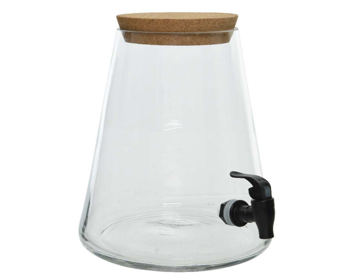 Jar with clear glass tap, cork lid, PP water valve