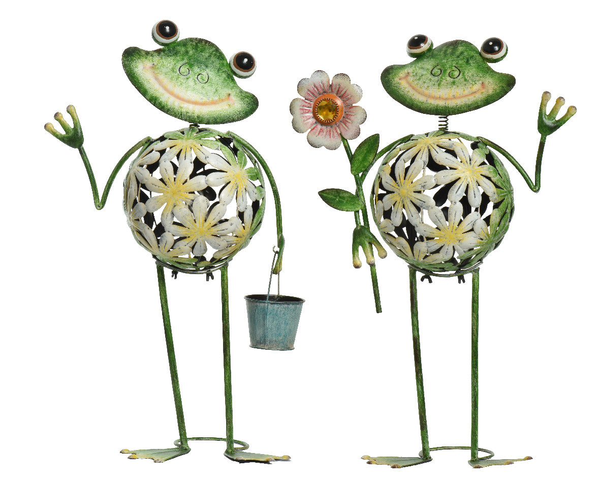 Iron frog with flower and outdoor basket