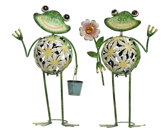 Iron frog with flower and outdoor basket