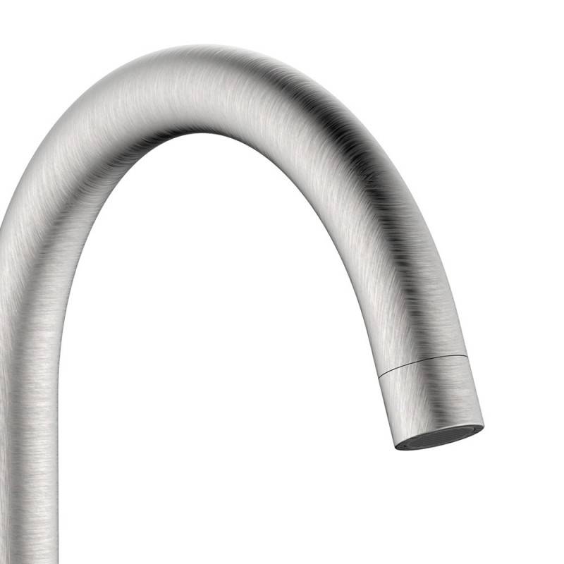 High spout brushed steel sink tap, water saving - Bronx Series