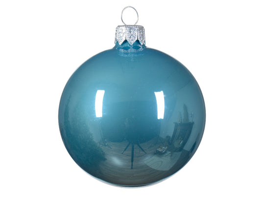 Weihnachtsschmuck: Emaille-Glasjuwel in Zuckerblau ø 6cm