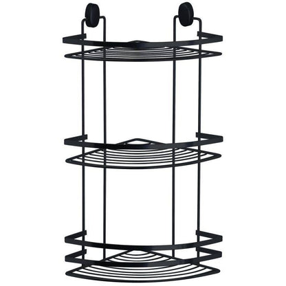 Corner shelf with 3 shelves in black steel from the Cover Black line for bathroom and shower.