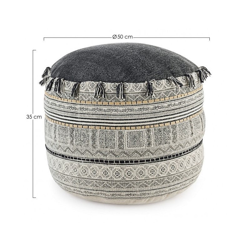 Pouf in cotone stile etnico TILAK Alaskan diametro 50x h35 cm