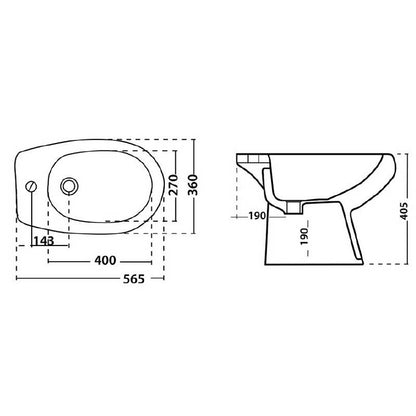 Stand-Bidet aus weißem Porzellan mit Farnmotiv