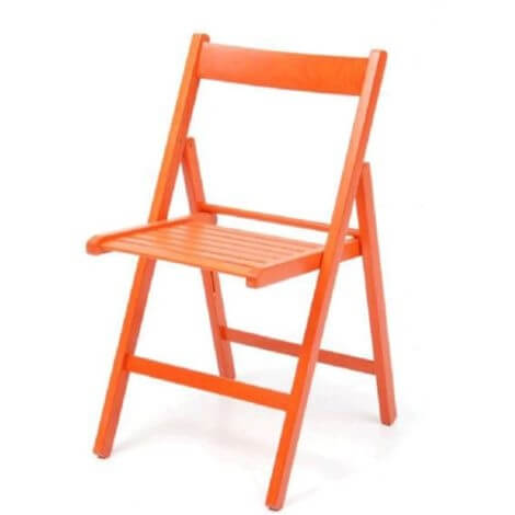 Silla plegable en madera de haya naranja.