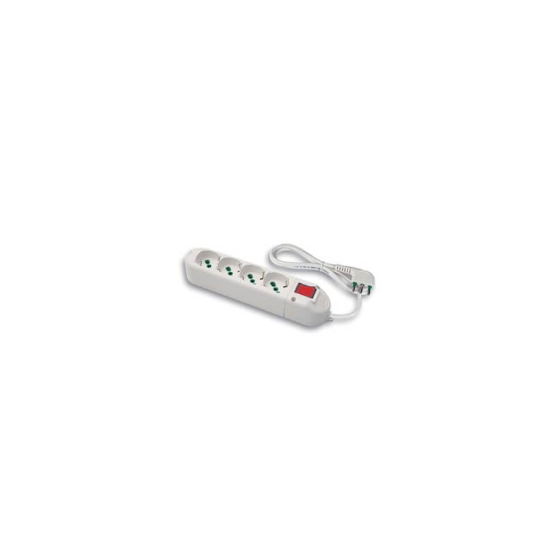 Schuko bypass power strip with light switch, white colour, 4 2P+E 16A sockets, 3x1.0 mm2 cable, 1.5 meters long