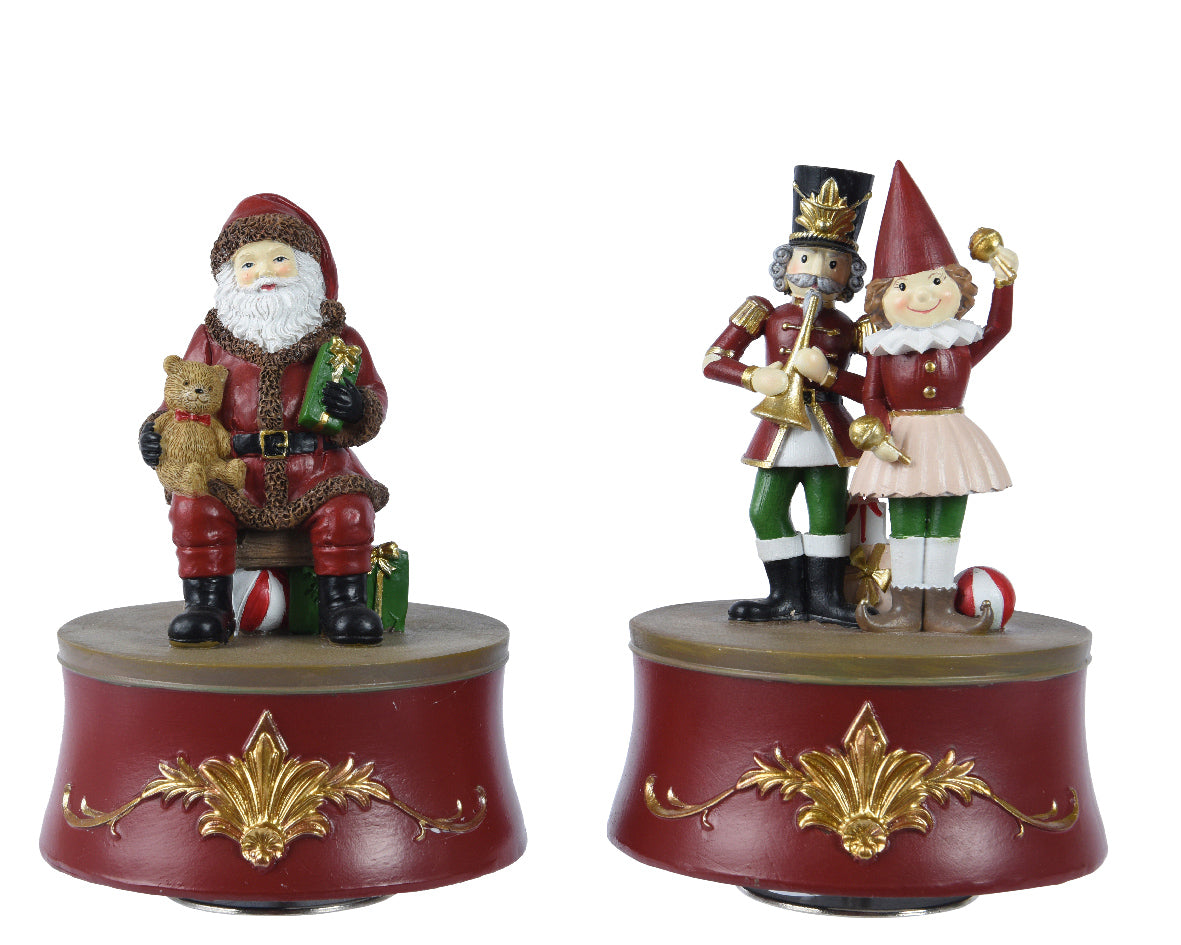 Santa Claus Music Box with Nutcracker and Snowman Set of 2 Pieces 11 x 11 x 15 cm