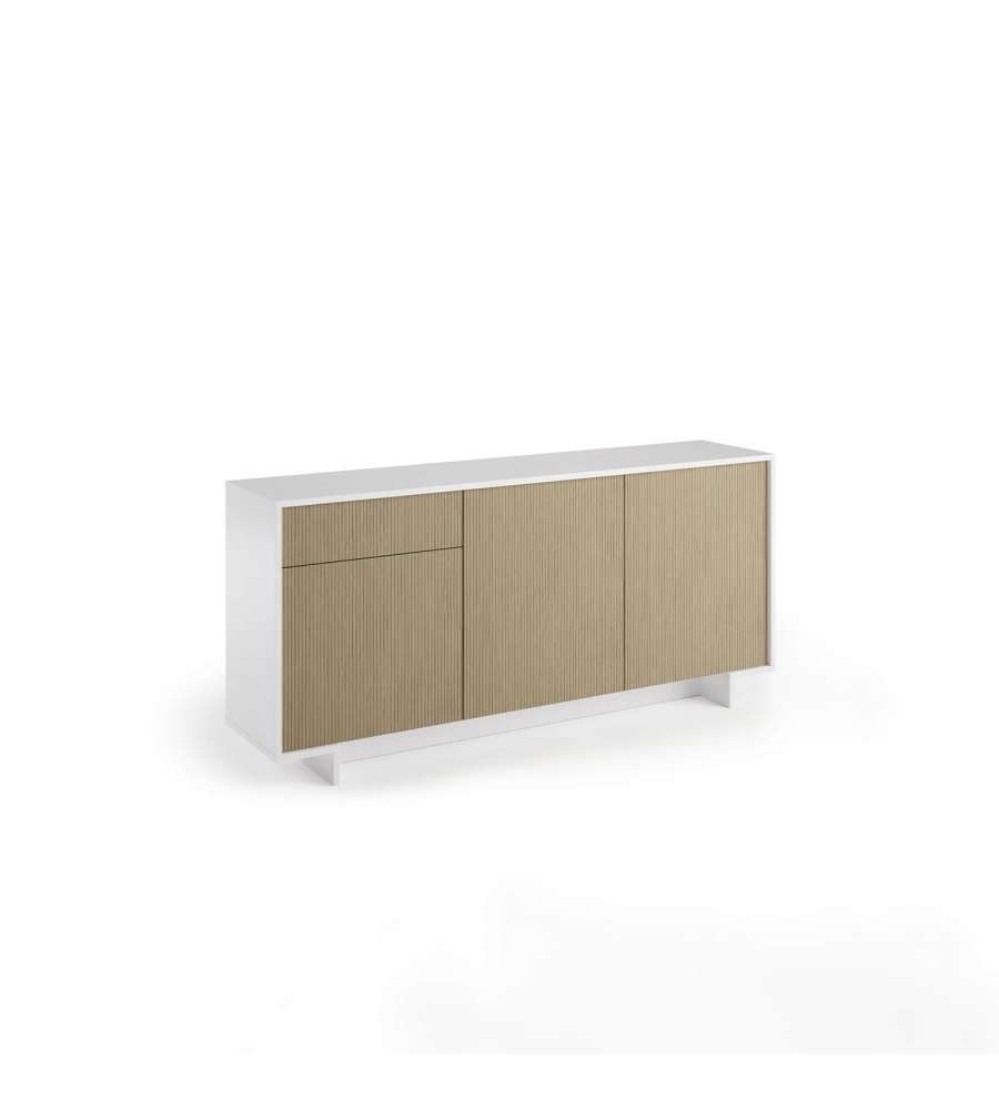 Sideboard with 3 doors and drawers in light ribbed white