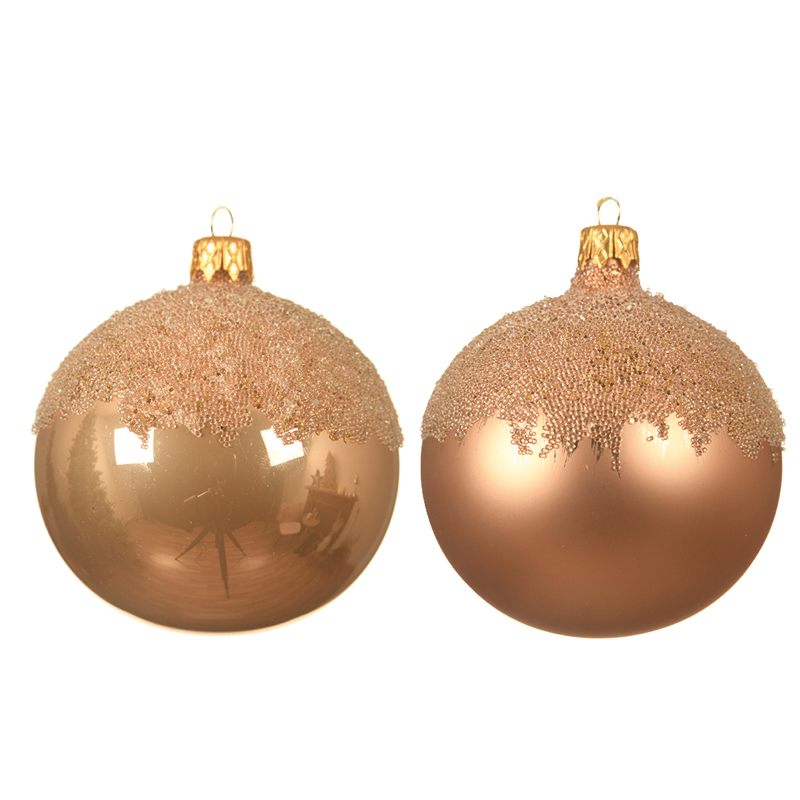 Assorted rose gold Christmas bauble with top covered with glitter Ø8 cm