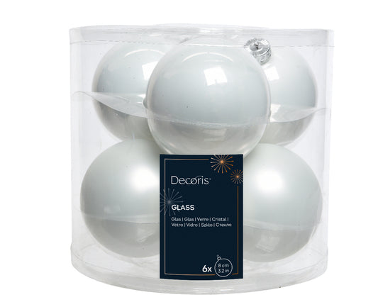 Box of 6 white Christmas baubles ø 8 cm