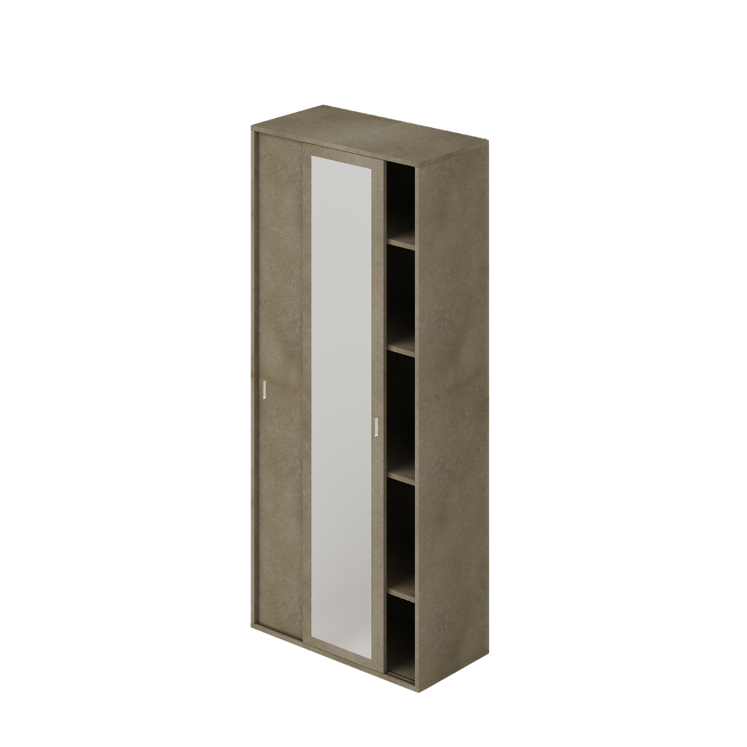 Clay Colored Wardrobe with Sliding Mirror Doors and Shelves H212x90x43cm