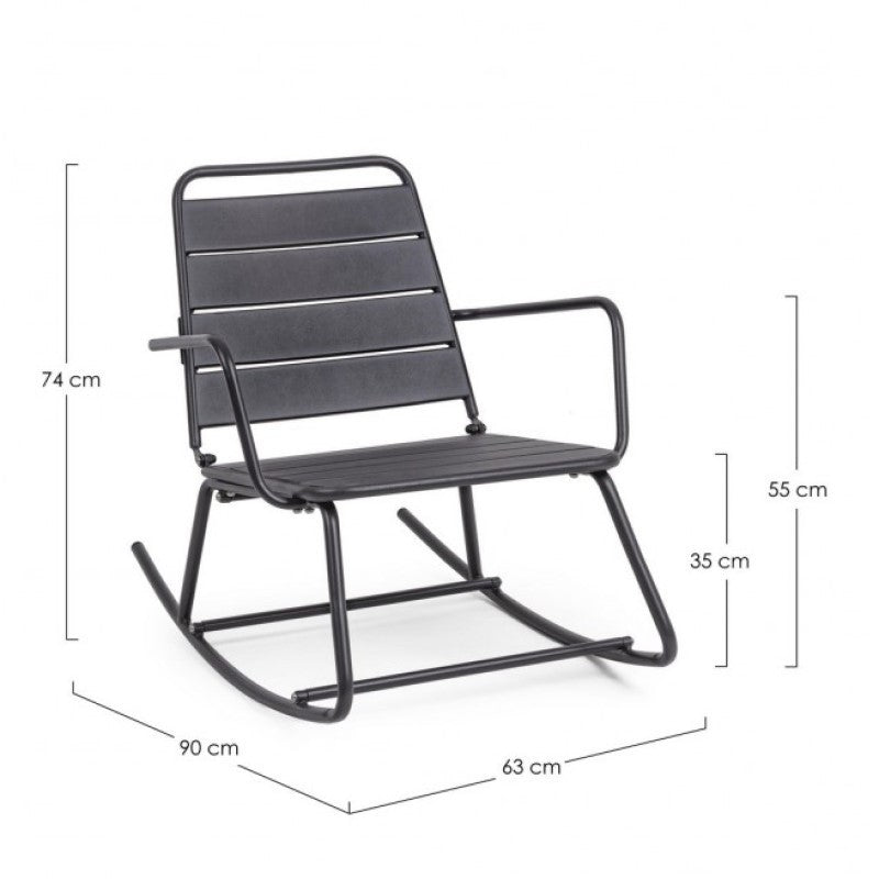 Silla Mecedora Antracita Bizzotto Lillian - Acero Tratado para Exterior - Acabado Mate - Fácil Montaje - 63x90x74h cm