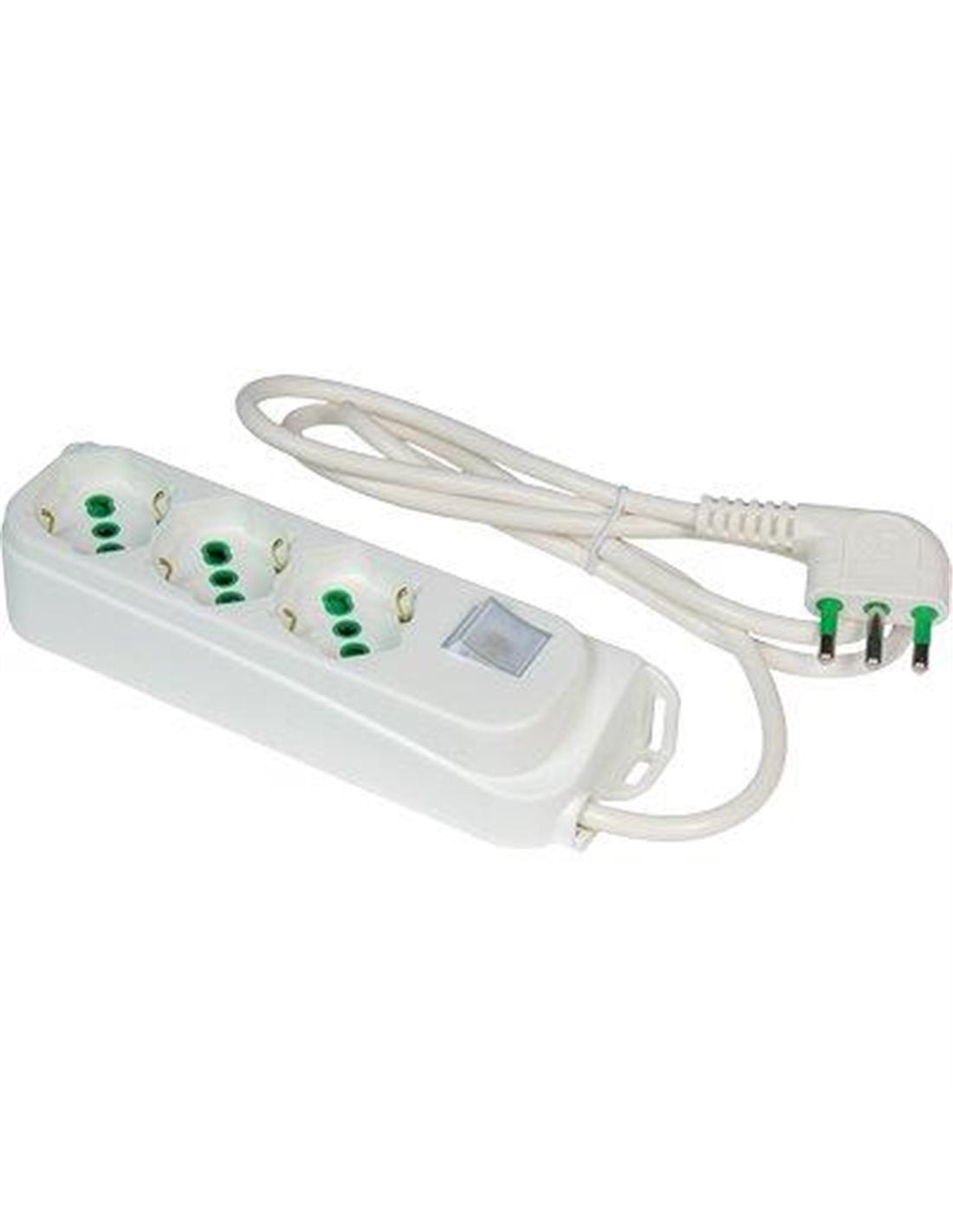 Regleta bypass blanca con interruptor luminoso, 3 elementos 2P+T 16A, cable 3x1,0 m 1,5 incluido.