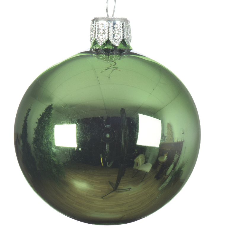 Shiny mistletoe green Christmas bauble Ø10