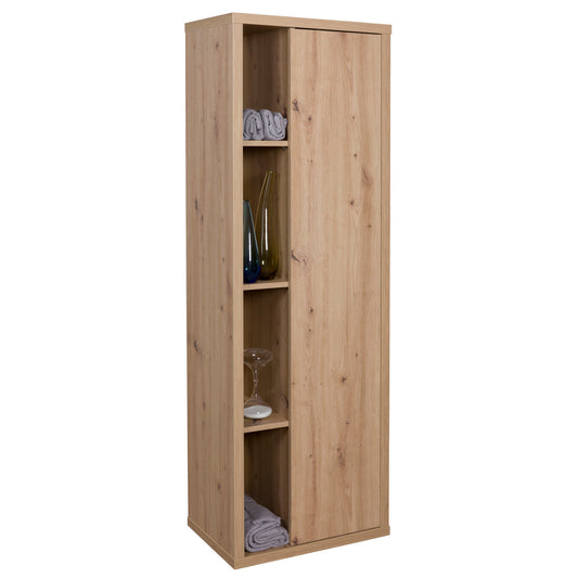 Mueble columna con 1 puerta y 4 compartimentos - Ladama - Roble Miel - 160x51.40x35.00 cm