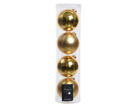 Schachtel mit vier Weihnachtskugeln in sortiertem Gold Satin Glossy 10 cm