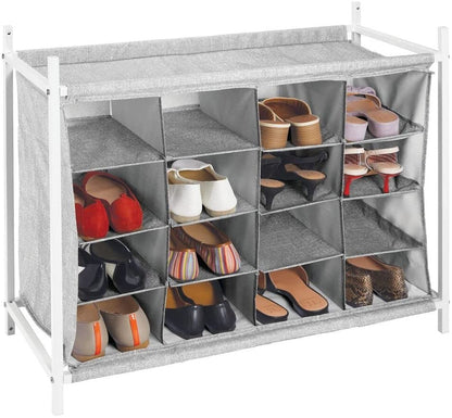 Space-saving shoe cabinet with 16 compartments