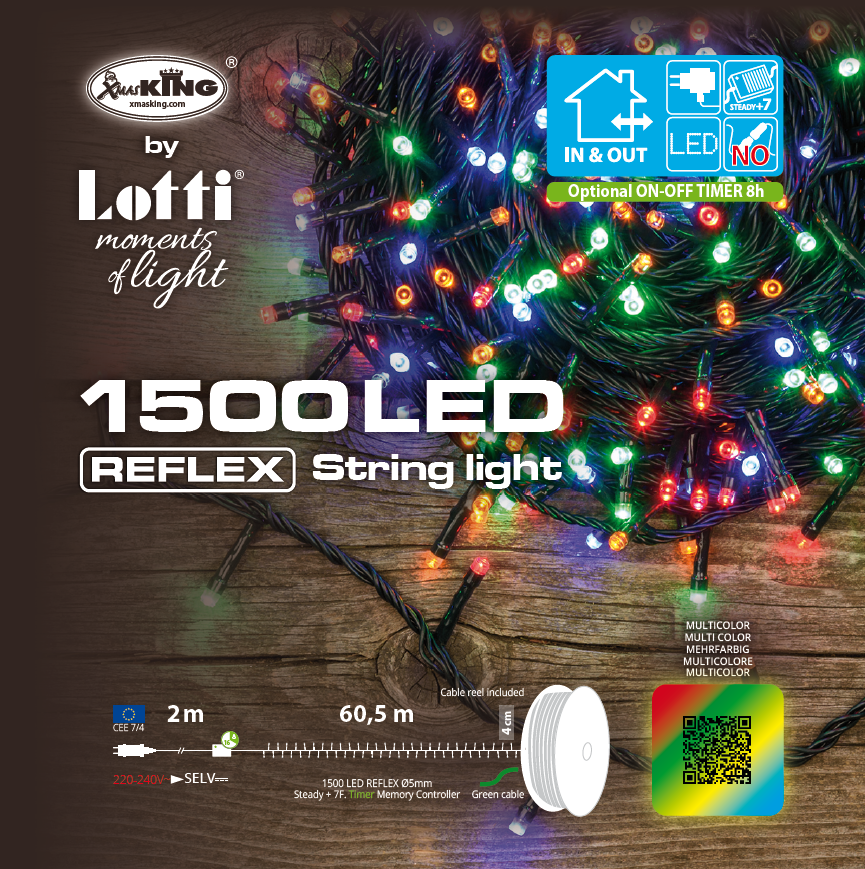 Lineare Kette TLE 1500 LED MULTICOLOR 2+60,5m in Spule Weihnachtsbeleuchtung