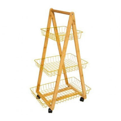 Carrito de cocina de bambú moderno con tres estantes Mostaza con ruedas 54,5x35,5x h88 cm