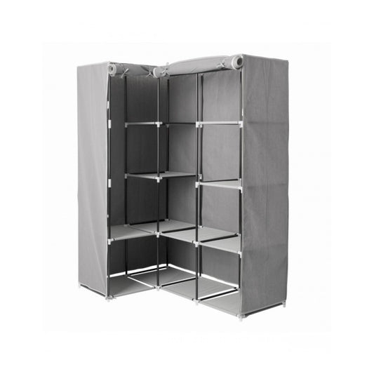 Corner wardrobe in metal and gray fabric with twelve shelves 131x87.5x h169 cm