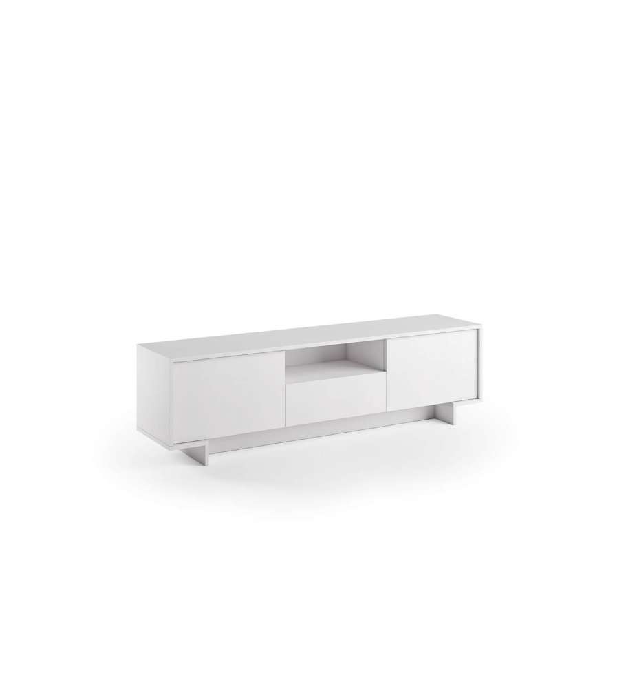 White TV stand with 2 doors and central drawer