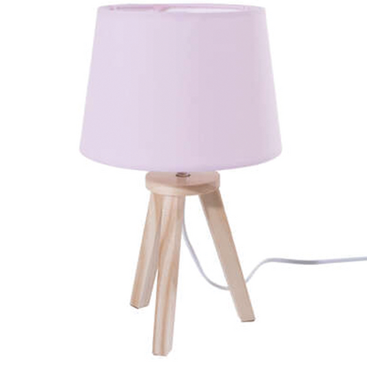 Pink lamp with wooden base Ø18.5 x H31 cm