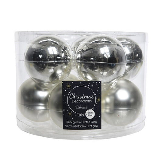 Christmas glass ball silver Assorted 6 cm Box 10 pieces