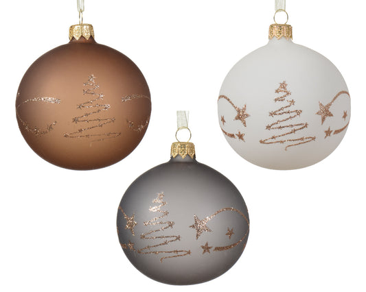 Matte Glass Christmas Ball with Star Tree Border 3 Column Assorted Color Assorted ø 8cm