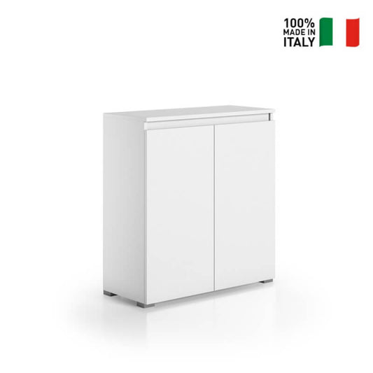 Multipurpose cabinet with 2 doors, groove handle, 4 adjustable shelves, white