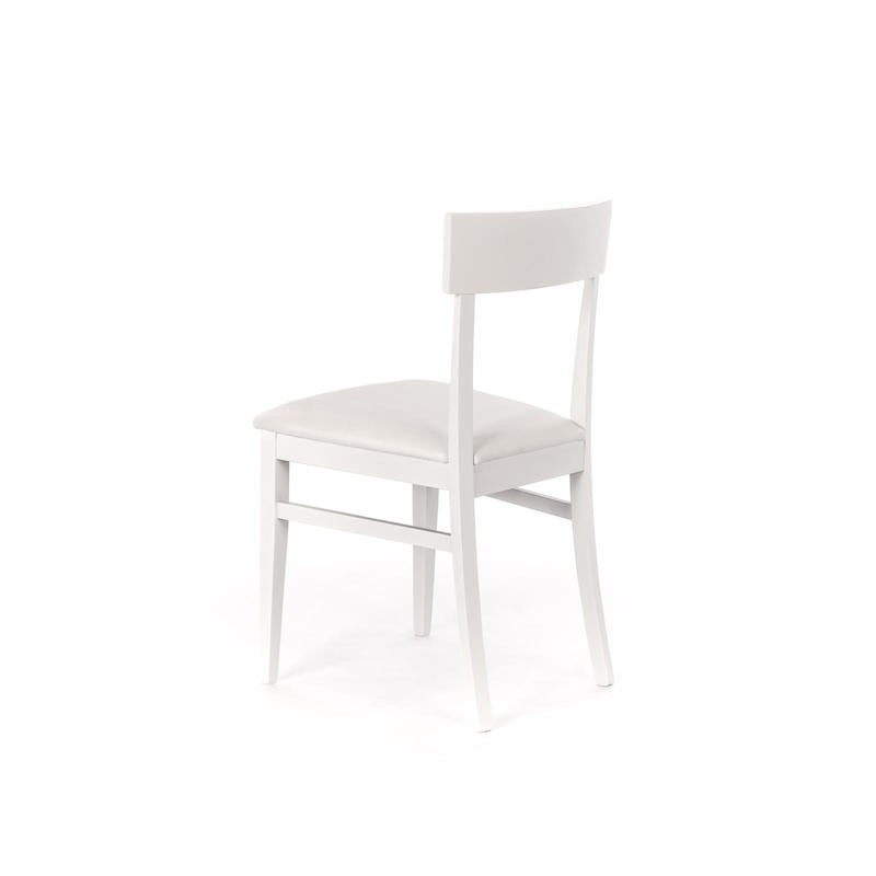 Silla de madera lacada blanca con asiento de similpiel 445xh. 82 cm