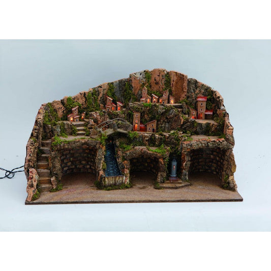 Neapolitan nativity scene with lights and waterfall CM.80X50X45