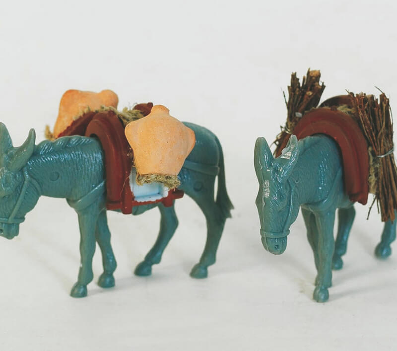 Donkey with load decoration for 10 cm nativity scene assorted models