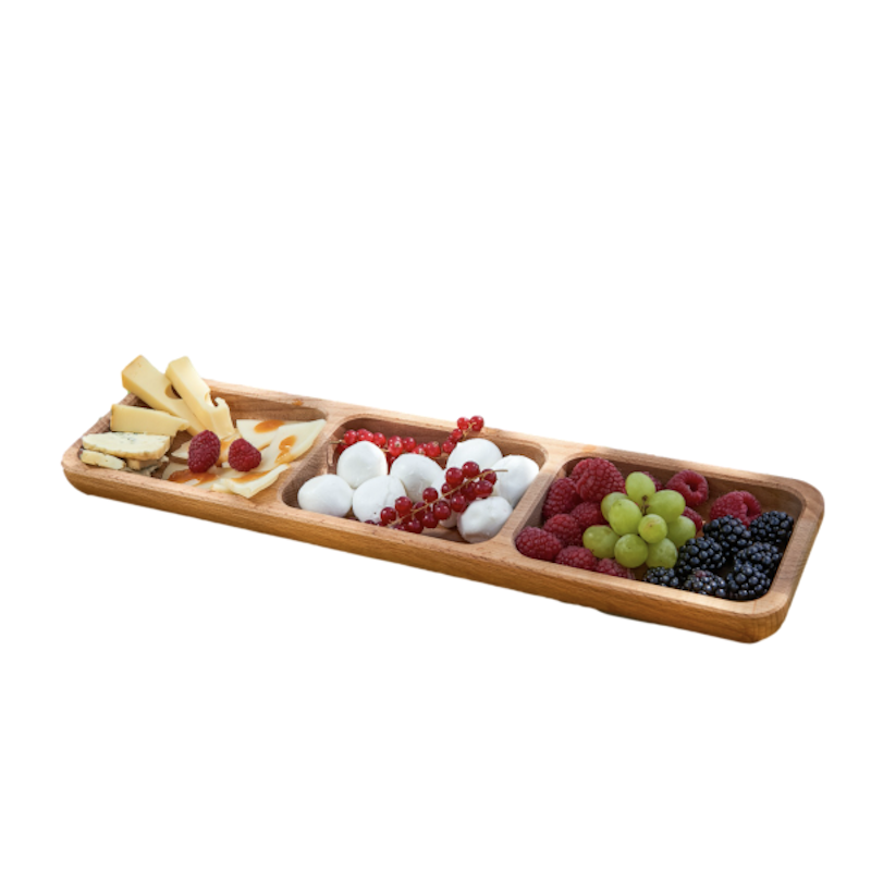 Single tray in beech wood with 3 compartments