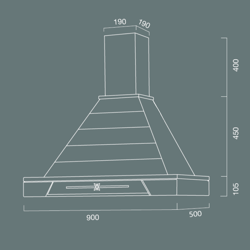 JINNY extractor hood in silver stainless steel and ash-coloured inlaid wooden frame 90 cm