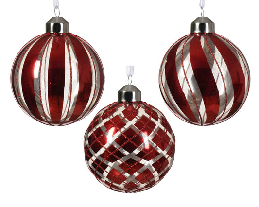 Weihnachtsglitzernder Glas-Weihnachtsball mit Weihnachtsmann, 3er-Set, rot, ø 8cm