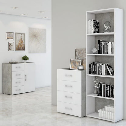 Compact Bookcase With Five Adjustable Shelves, white, concrete background