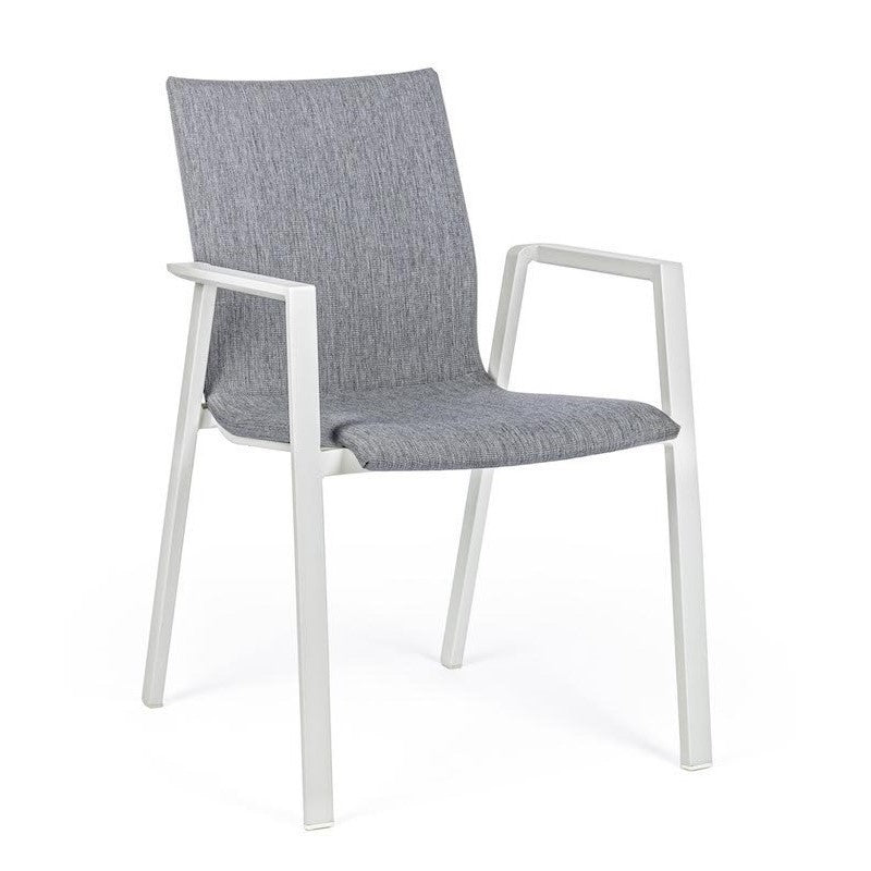 Silla De Exterior De Aluminio Blanco Con Cojín Gris Oscuro Odeon 55,5X60 H83 Cm