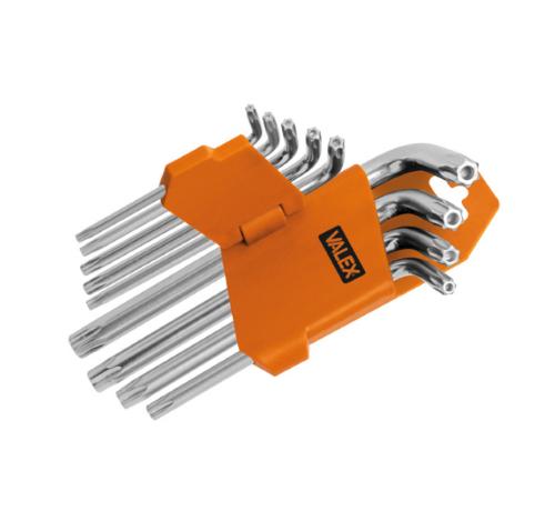 Juego Llaves Torx Juego 9 Piezas Acero Cromado Doblado Macho 90-160mm Valex.