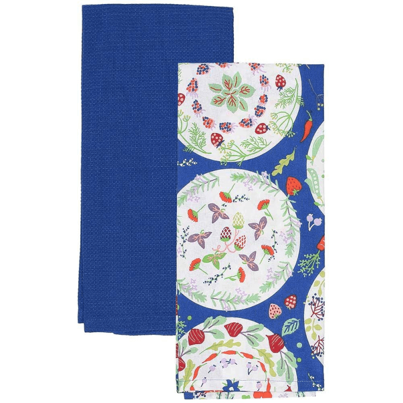 Set of 2 tea towels 45x70 cm in blue cotton