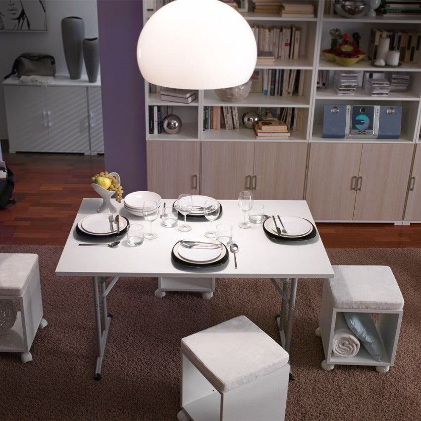 White table with folding legs