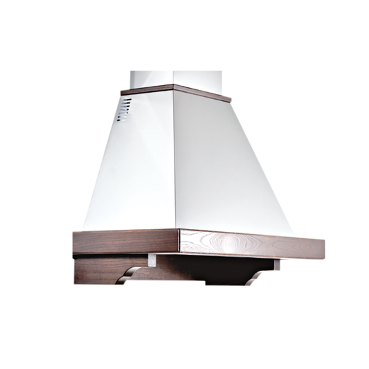 FEELING extractor hood in white stainless steel and 90 cm tobacco-coloured wooden frame