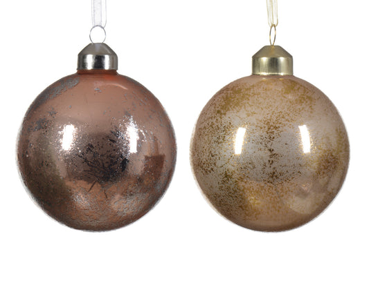 Weihnachtskugel aus emailliertem Glas mit zweifarbigen gold- und silberfarbenen Pailletten, sortierte Farben ø 8cm