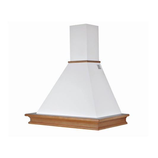 Rustic white kitchen hood RUSTICHELLA with wooden frame in walnut color inlay avoids 120 cm