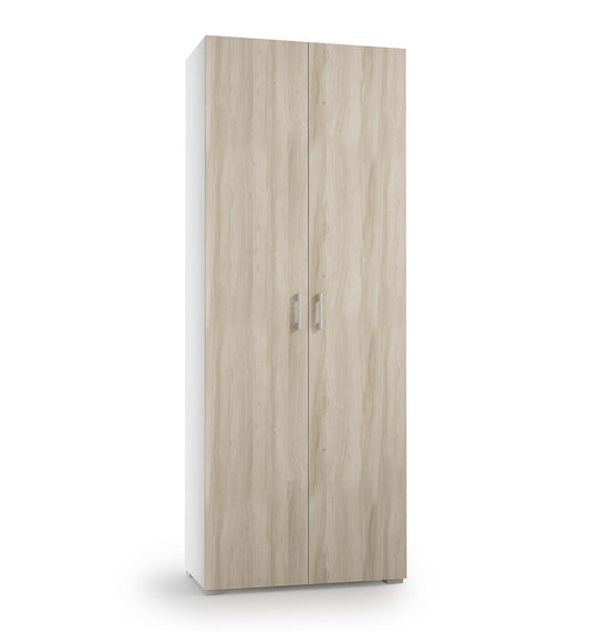 Multipurpose wardrobe with 2 doors, 1 drawer and 6 internal shelves, white elm doors