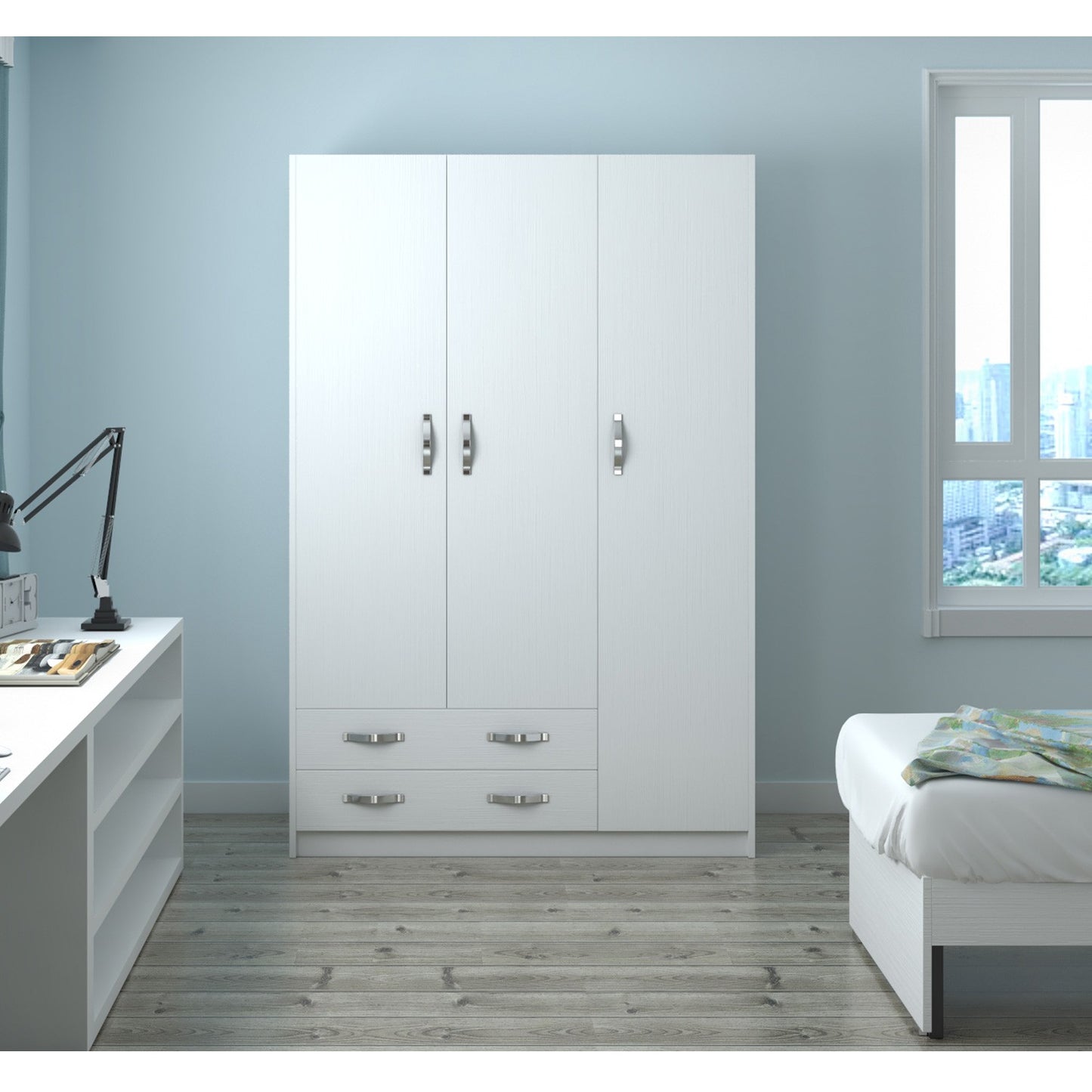 3 Doors Wardrobe With Drawers H.210