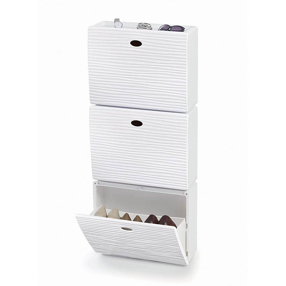 Modular shoe rack with flap doors Wave tris white 51x17x118 H cm Domopak