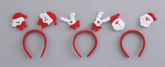 Red Felt Headband 23cm C/Antennas 3 Assorted Subjects Christmas Decoration