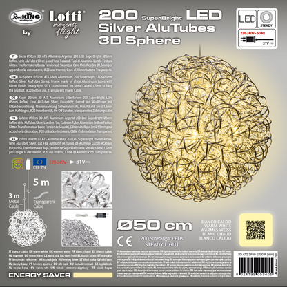 Luces Navideñas ATS Esfera Plata 200 LED Ø50cm