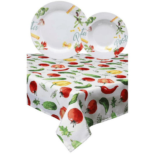 Set of 12 Plates and Tablecloth Multicolor Pasta Line Olimpia